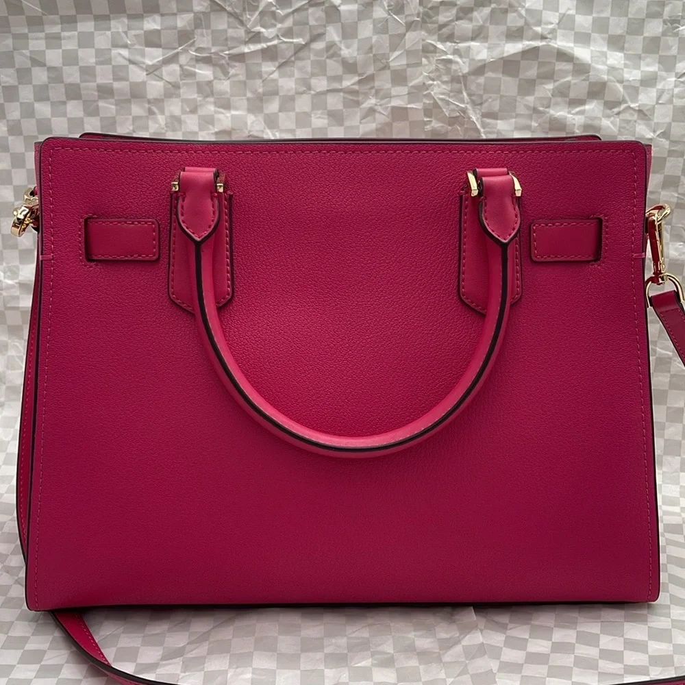 Michael Kors Hamilton Medium Leather Satchel Electric Pink NWT
